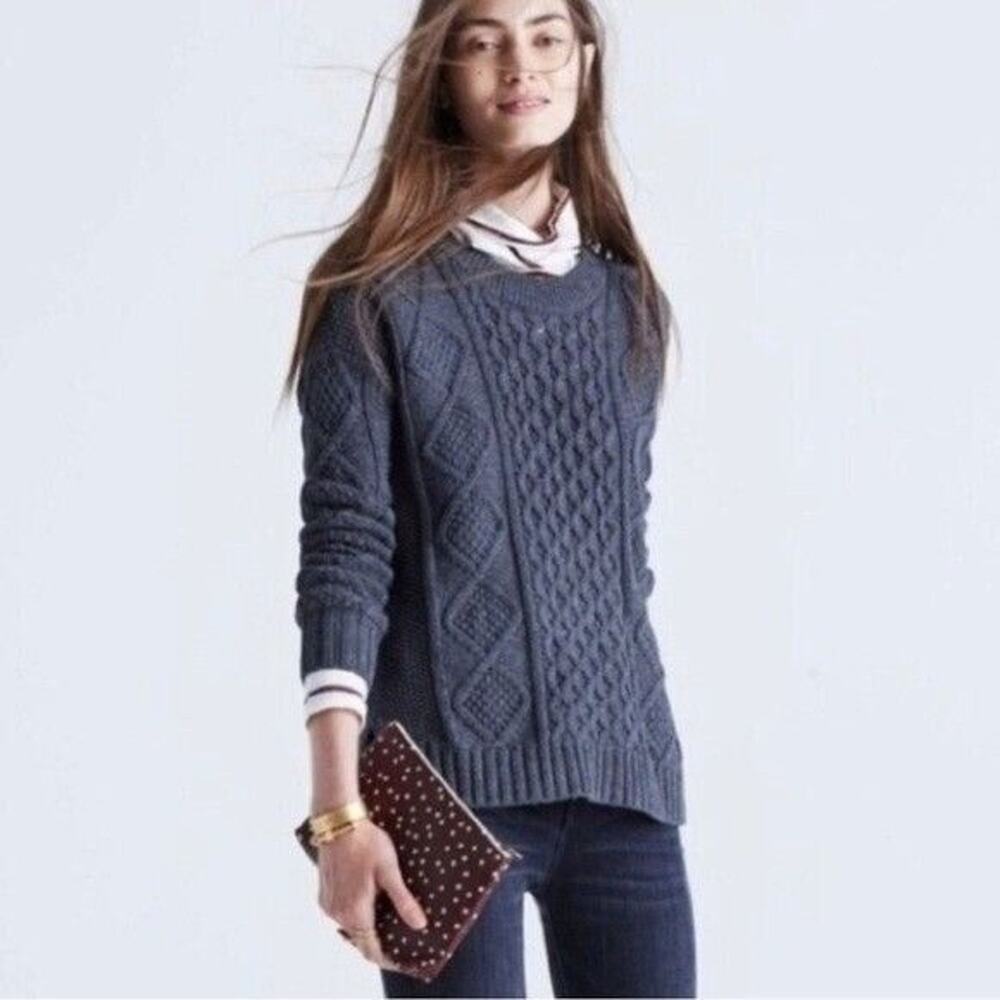 Madewell Sweather Classic Cable Knit Fitted Pullover Gray XS